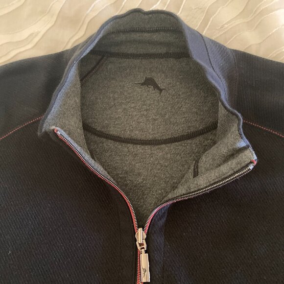 Tommy Bahama Flipshore Reversible 1/2 Zip Sweater Mens XXL Black/Gray Pullover - Picture 8 of 12